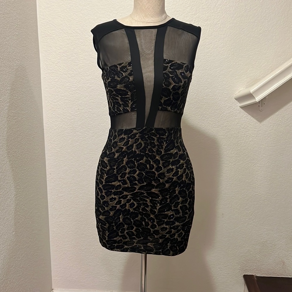 Foreign exchange black beige glitter dress size small